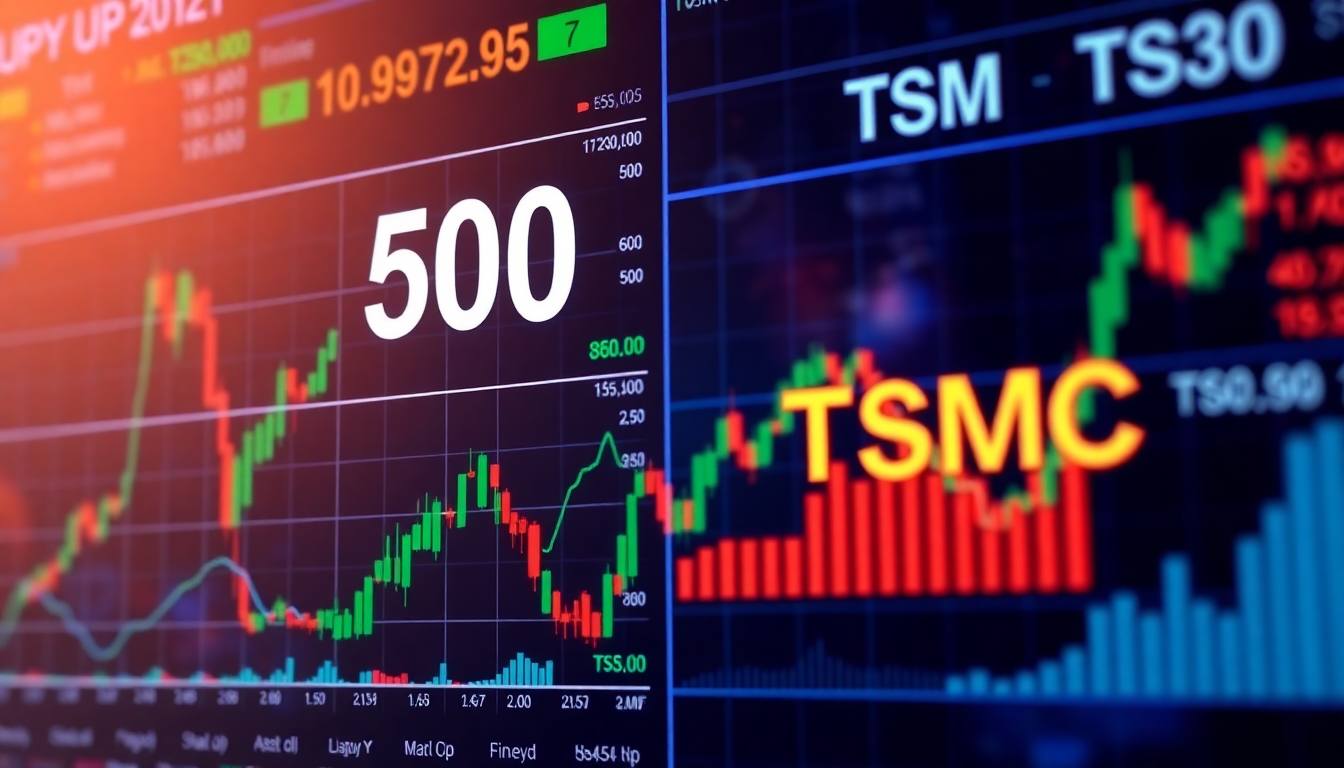 TSMC 주식과 함께 S&P 500 ETF, 나스닥 100 ETF 등으로 분산투자하는 개념 이미지