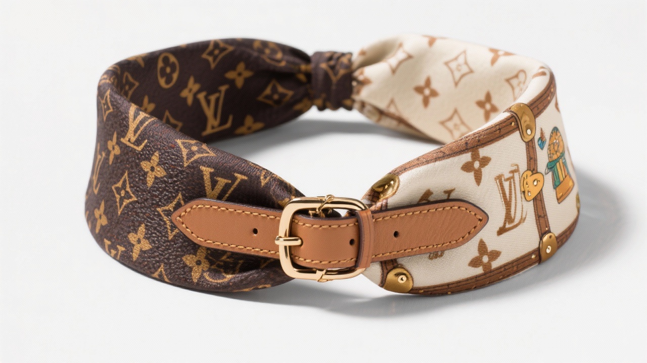 루이비통 방도 스카프의 양면 디자인과 고급스러운 패턴 클로즈업