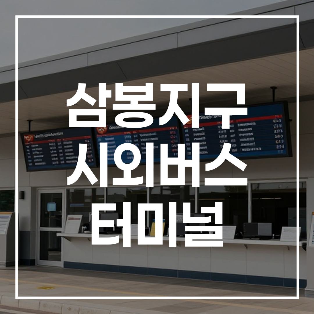 시외버스 터미널 외부 전경, 버스 시간표와 예매 카운터가 보이는 모습