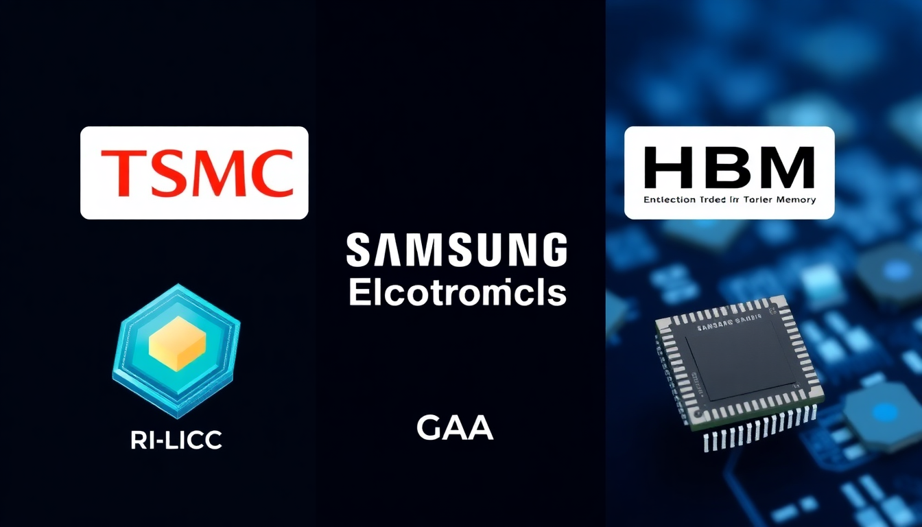 TSMC, 삼성전자, SK하이닉스의 기술 강점을 상징하는 반도체 이미지와 로고 비교 시각화