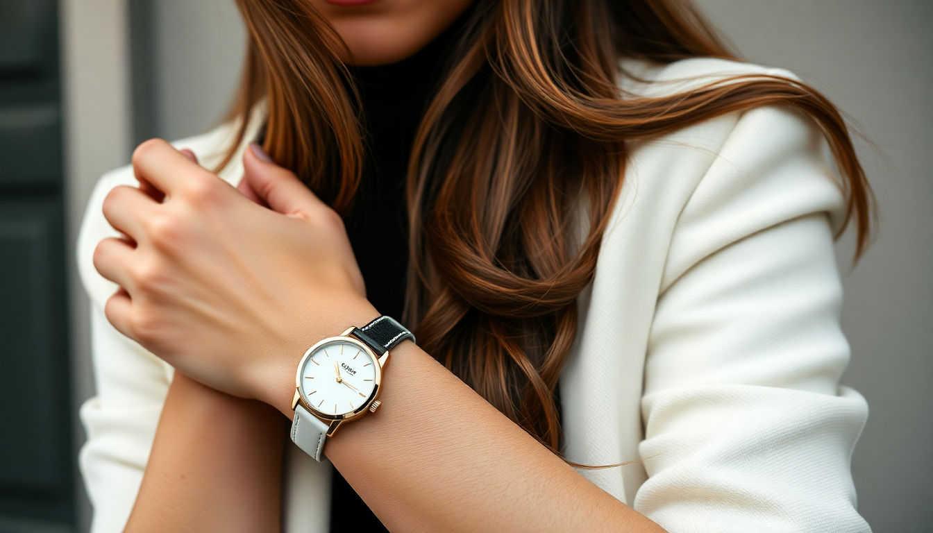 화이트 세라믹 소재의 샤넬 J12 시계가 여성의 손목에 착용된 모습