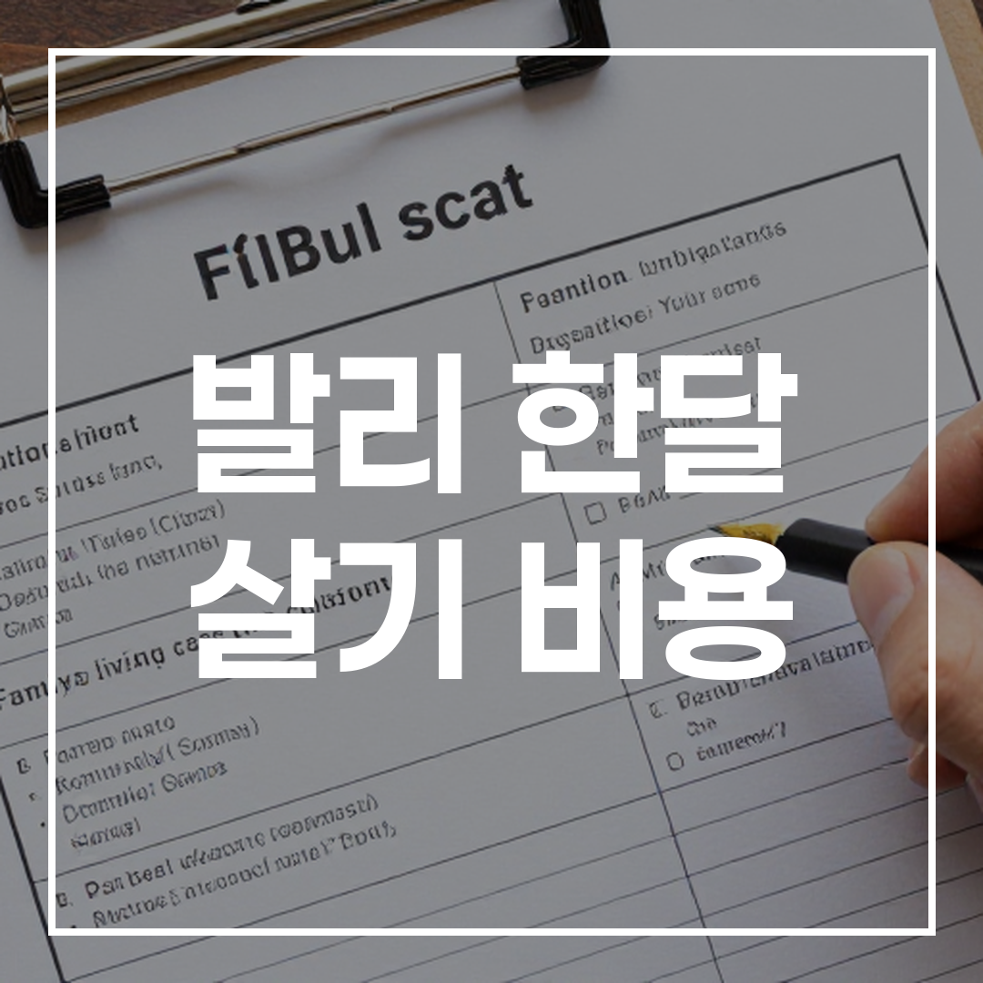 발리에서 한 달 동안의 생활비 예산을 계획하는 표와 지출 내역 이미지