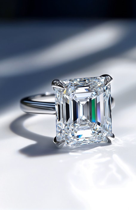 다양한 명품 브랜드의 웨딩링이 진열장에 전시되어 있는 모습