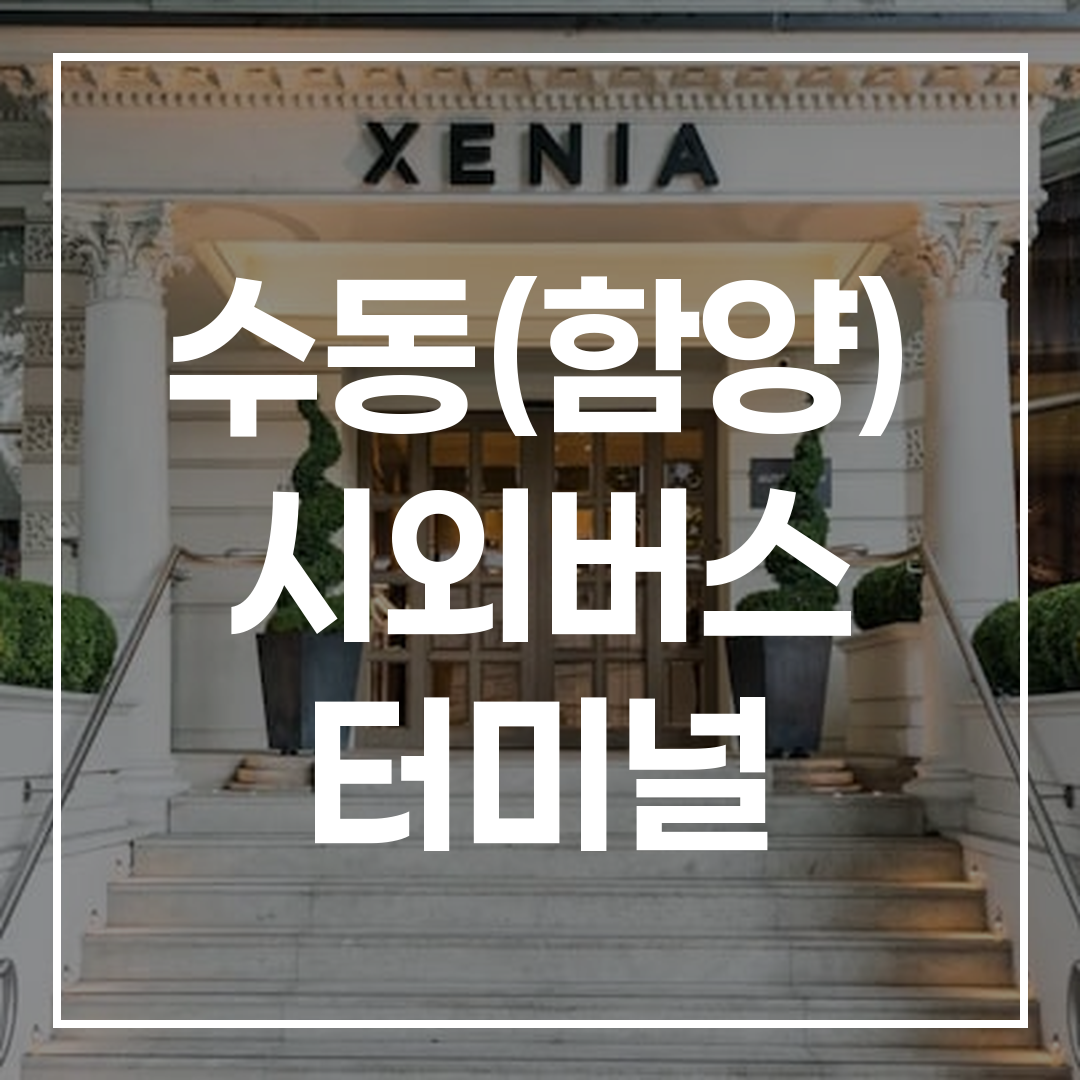 시외버스 터미널 시간표와 주변 맛집, 주차장 전경을 보여주는 이미지