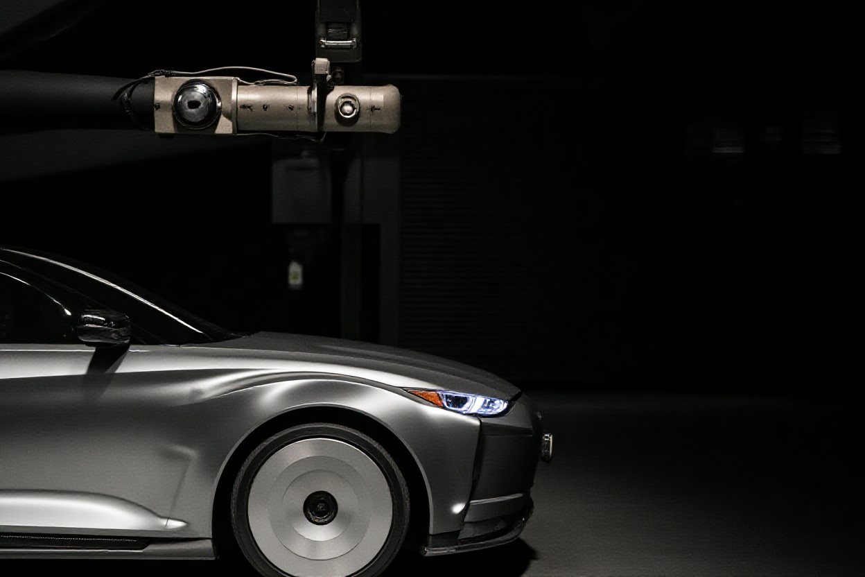 현대자동차 아틀라스 로봇이 첨단 스마트 공장에서 자동차 부품을 정밀하게 들어 올리는 모습