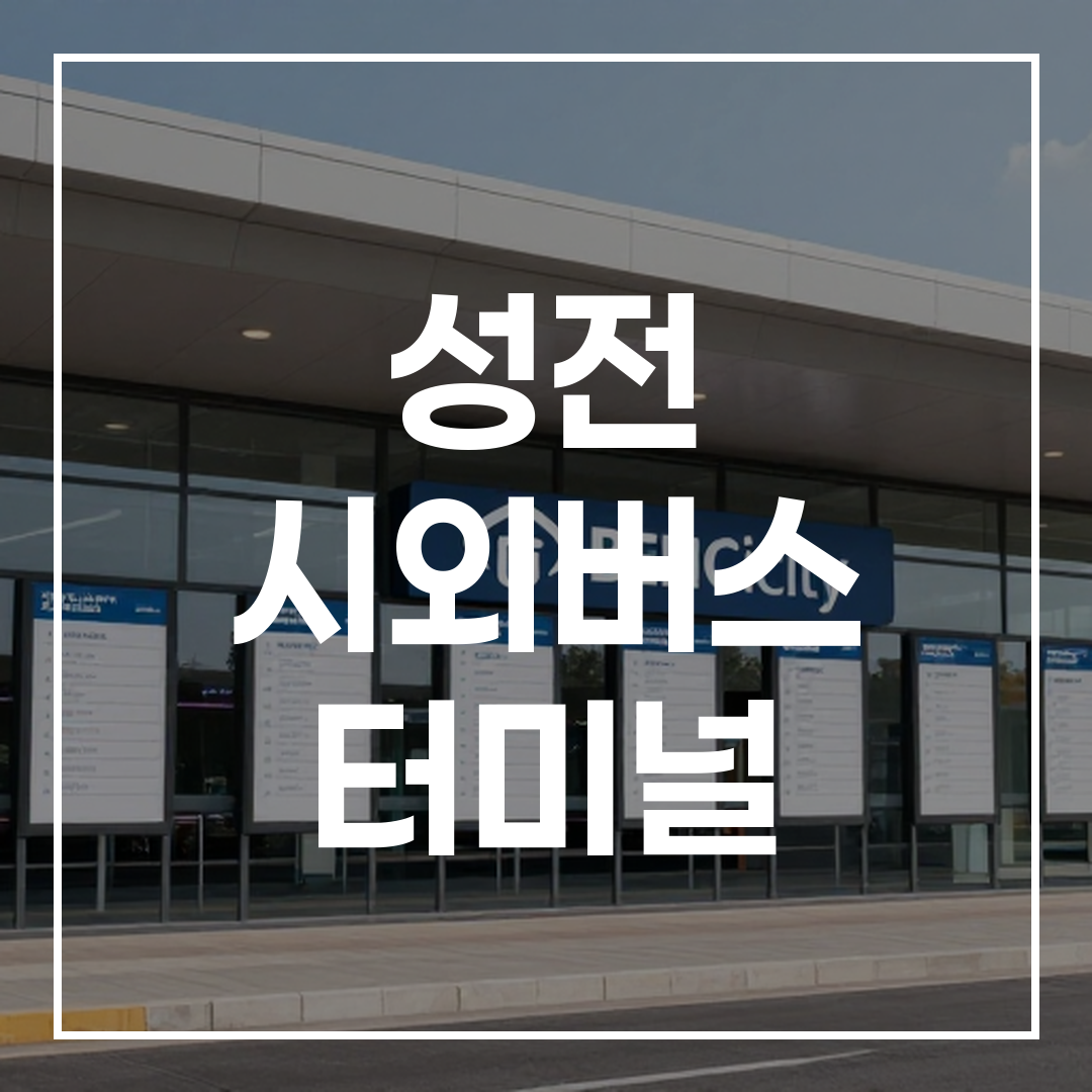 시외버스 터미널 외관과 예약 창구가 보이는 전경
