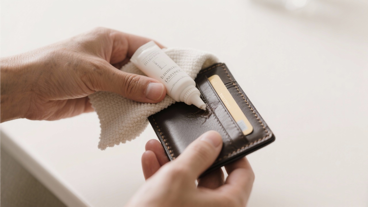 명품 카드지갑을 위한 가죽 관리 및 보관법 시연 장면
