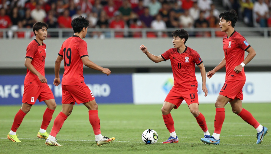AFC U23 아시안컵 준결승에서 한국 U23 축구팀의 경기 전략을 설명하는 전술 보드 이미지, 선수 포지션과 움직임이 표시된 전술도