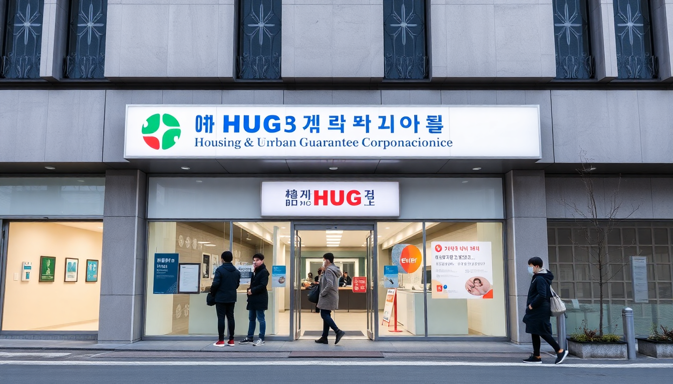 주택도시보증공사 HUG 지사의 외관과 방문하는 사람들