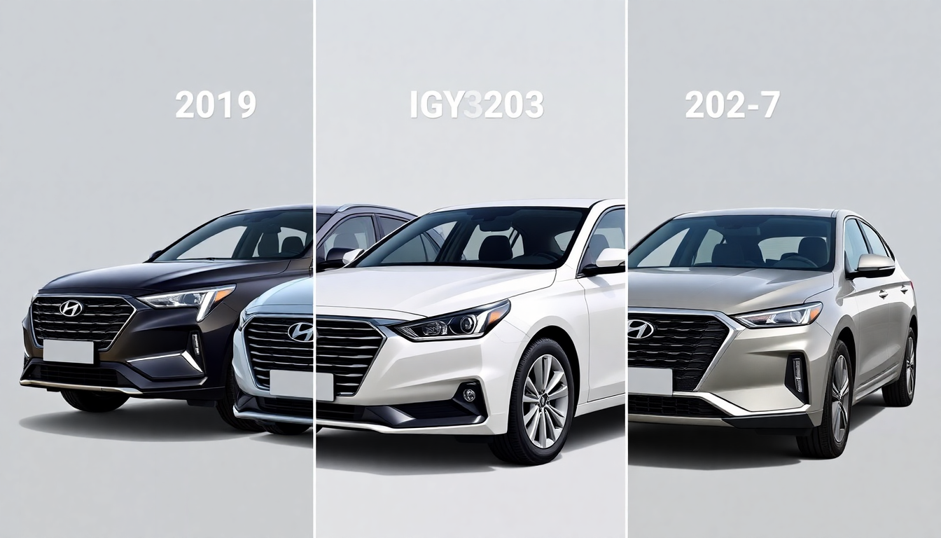 2019년형부터 2023년형까지 인기 있는 현대 그랜저 3개 모델을 나란히 배치한 이미지