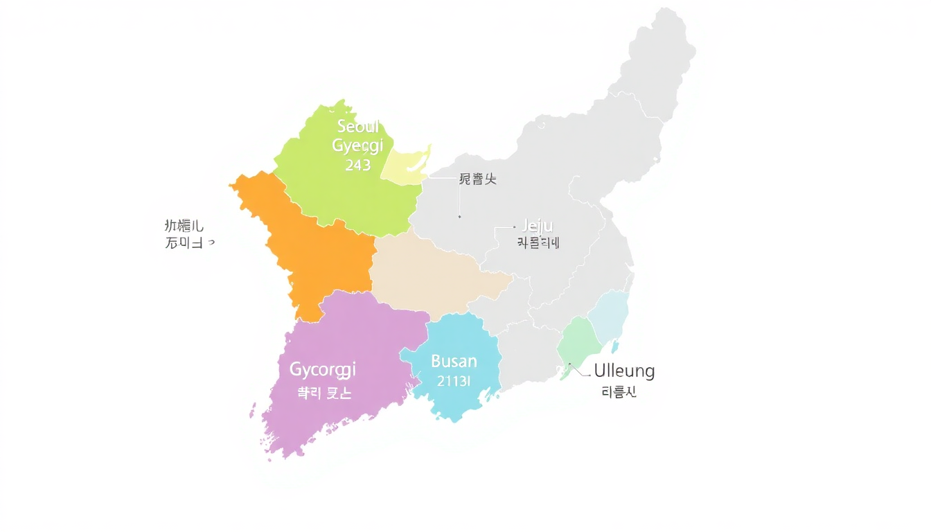 서울, 경기, 부산, 울릉, 제주 등 전기차 보조금 금액이 다른 한국 지도 상세 실사 이미지