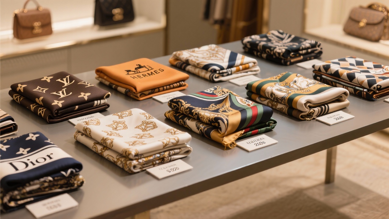 2026년 대표 명품 브랜드 스카프 컬렉션 전시 모습