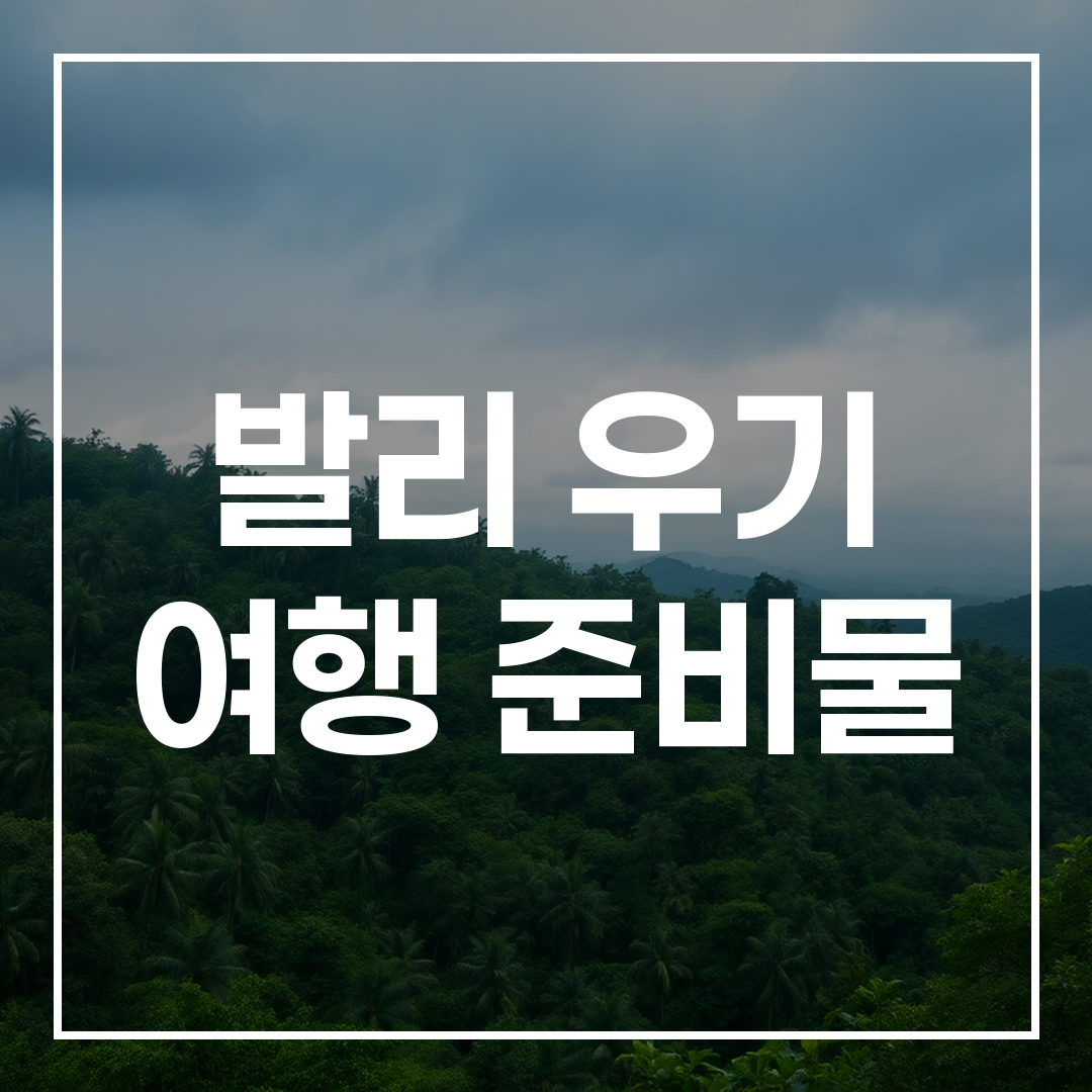 발리 우기의 우중 숲과 짙은 구름 하늘 풍경