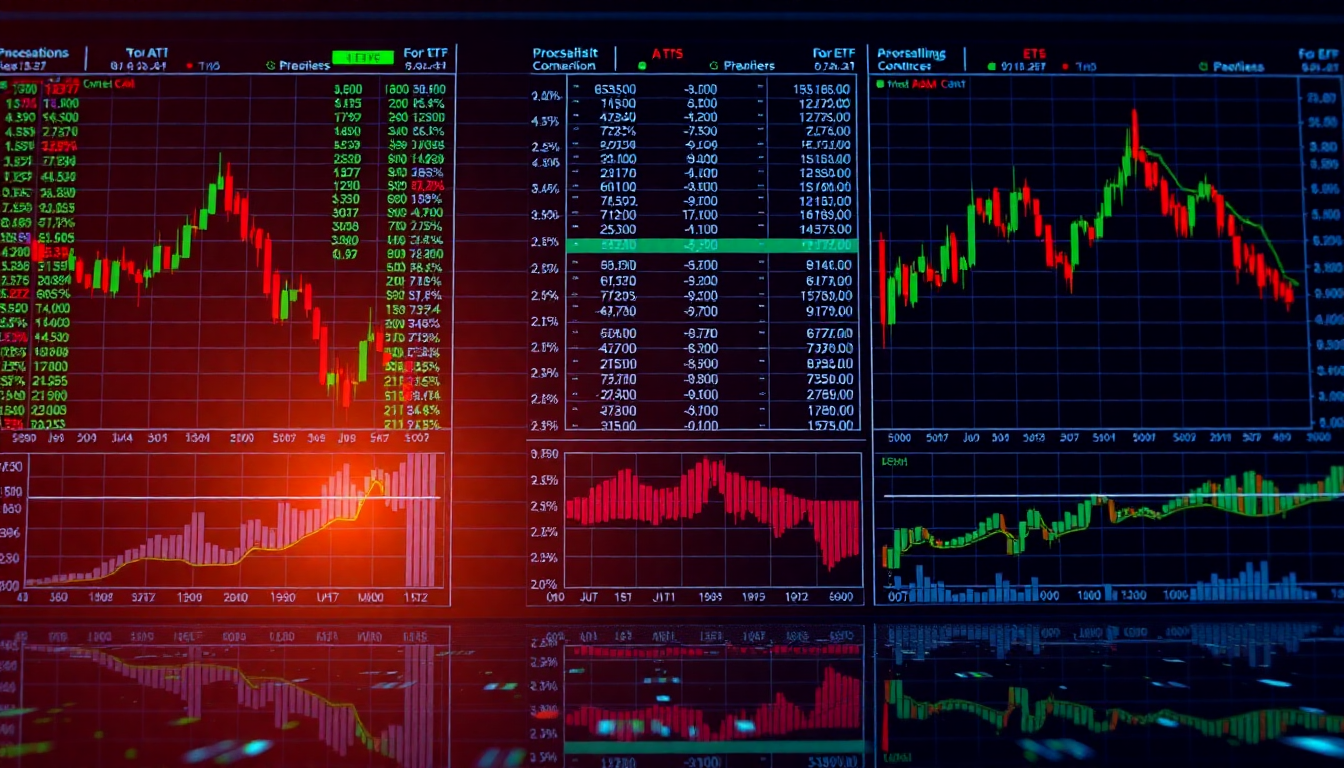 피지컬 AI 기술에 집중하는 세 가지 ETF 비교 차트와 데이터를 분석하는 전문적인 주식 시장 분석 장면