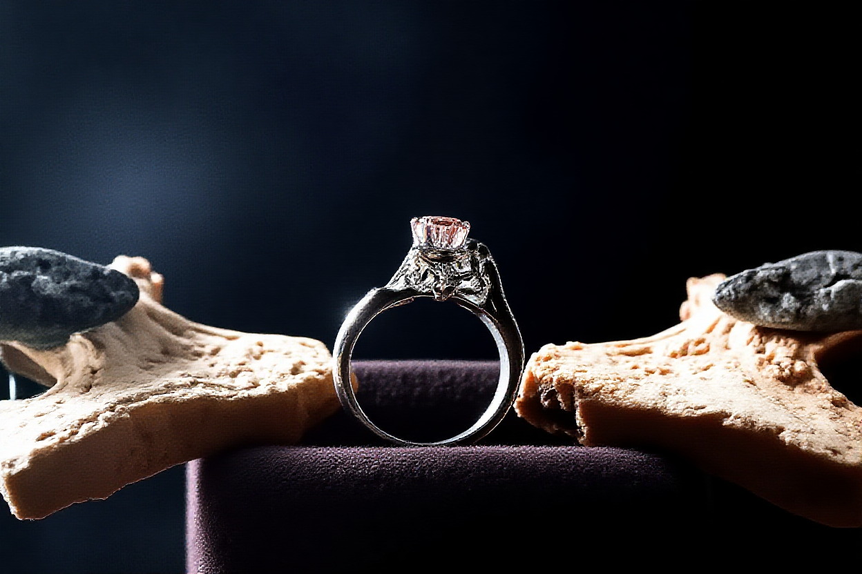 다이아몬드 세팅이 정교한 은색 반지의 고화질 실사 이미지