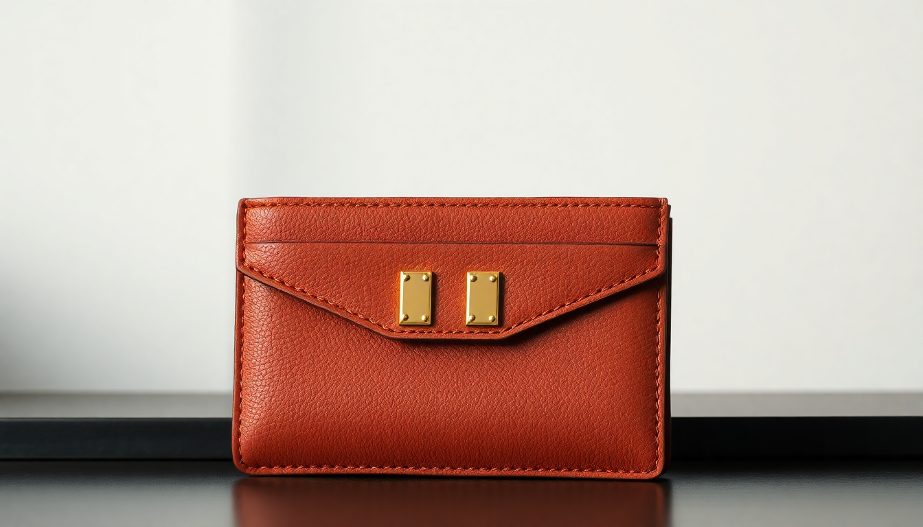 셀린느의 고급 카프스킨과 클래식 골드 하드웨어를 가진 트리옹프 플랩 카드지갑 실사 이미지