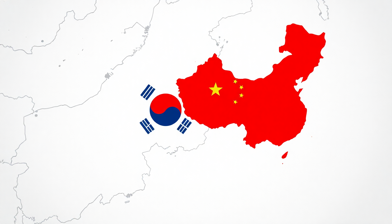한국과 중국 사이의 보이지 않는 장벽을 상징하는 이미지