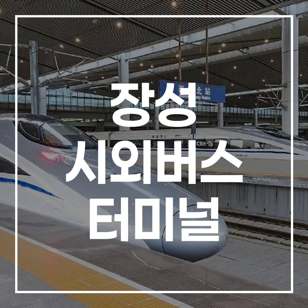 인터시티 버스 터미널에서 예약을 안내하는 이미지, 버스와 터미널 안내 간판이 보임