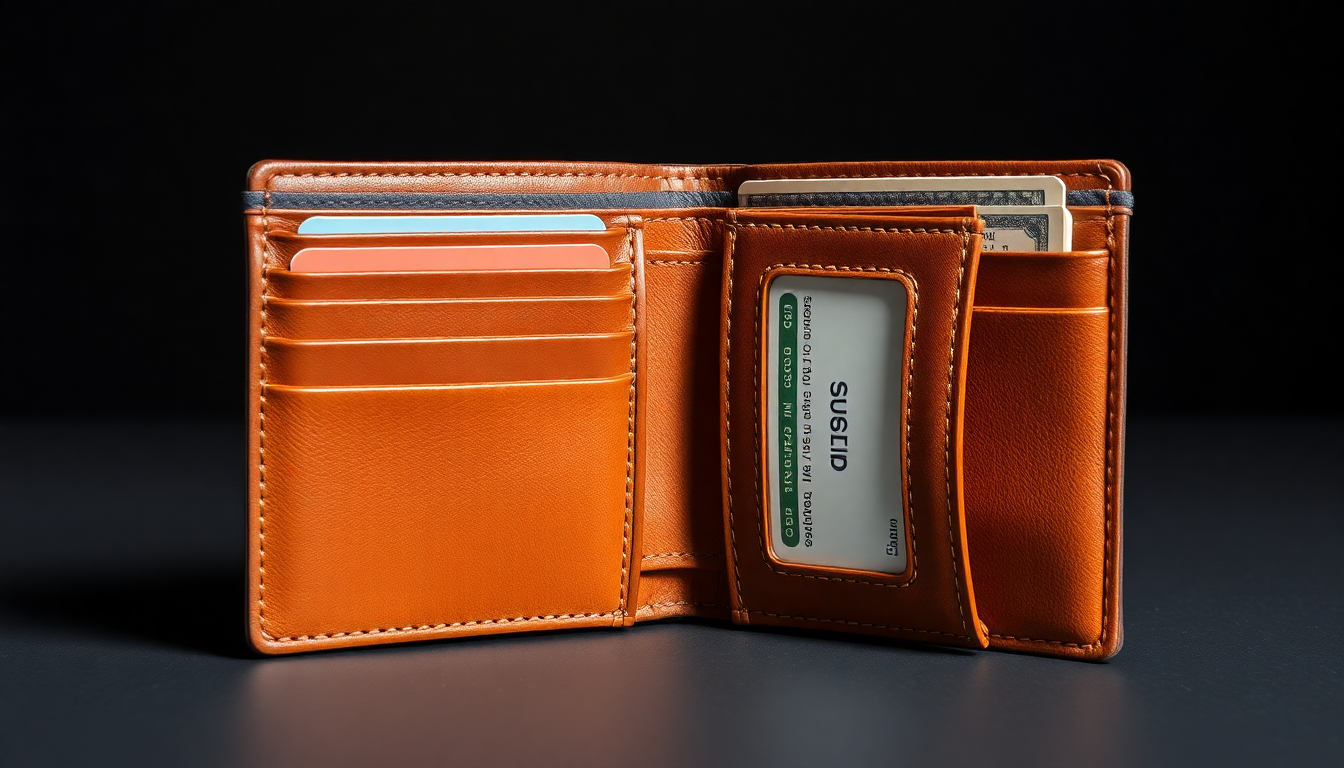 명품 카드지갑의 다양한 수납 공간을 실제 사용감 있는 밝은 환경에서 보여주는 사진