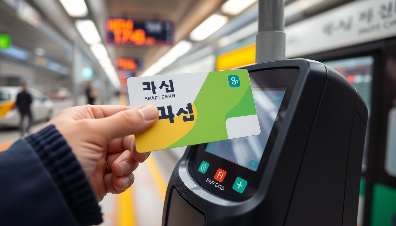 버스 요금 단말기에 스마트카드를 태그하는 모습